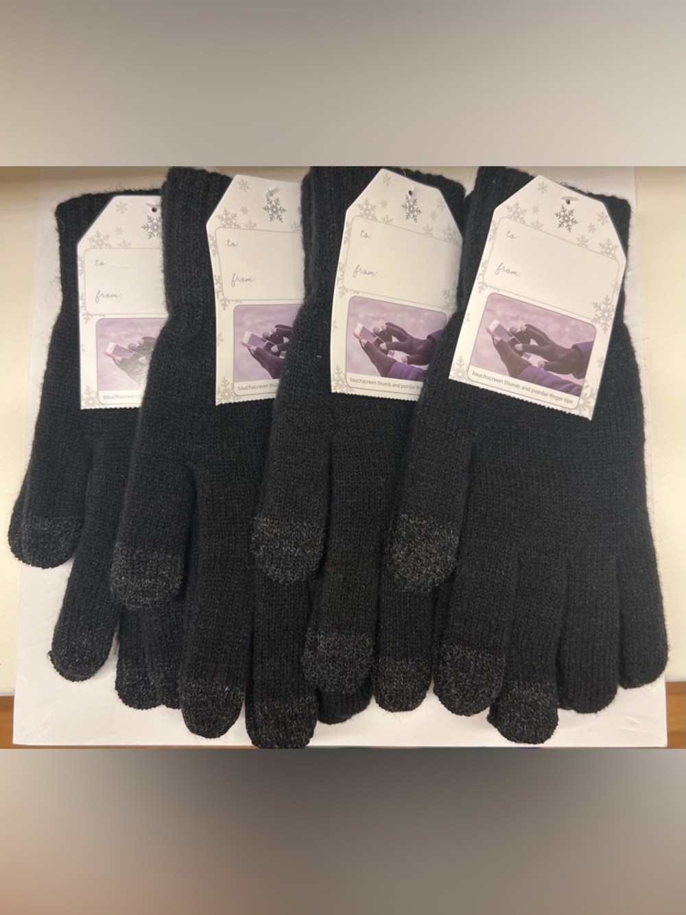 Four Pair Black Knit Touchscreen Gloves with Dark Tip Accents